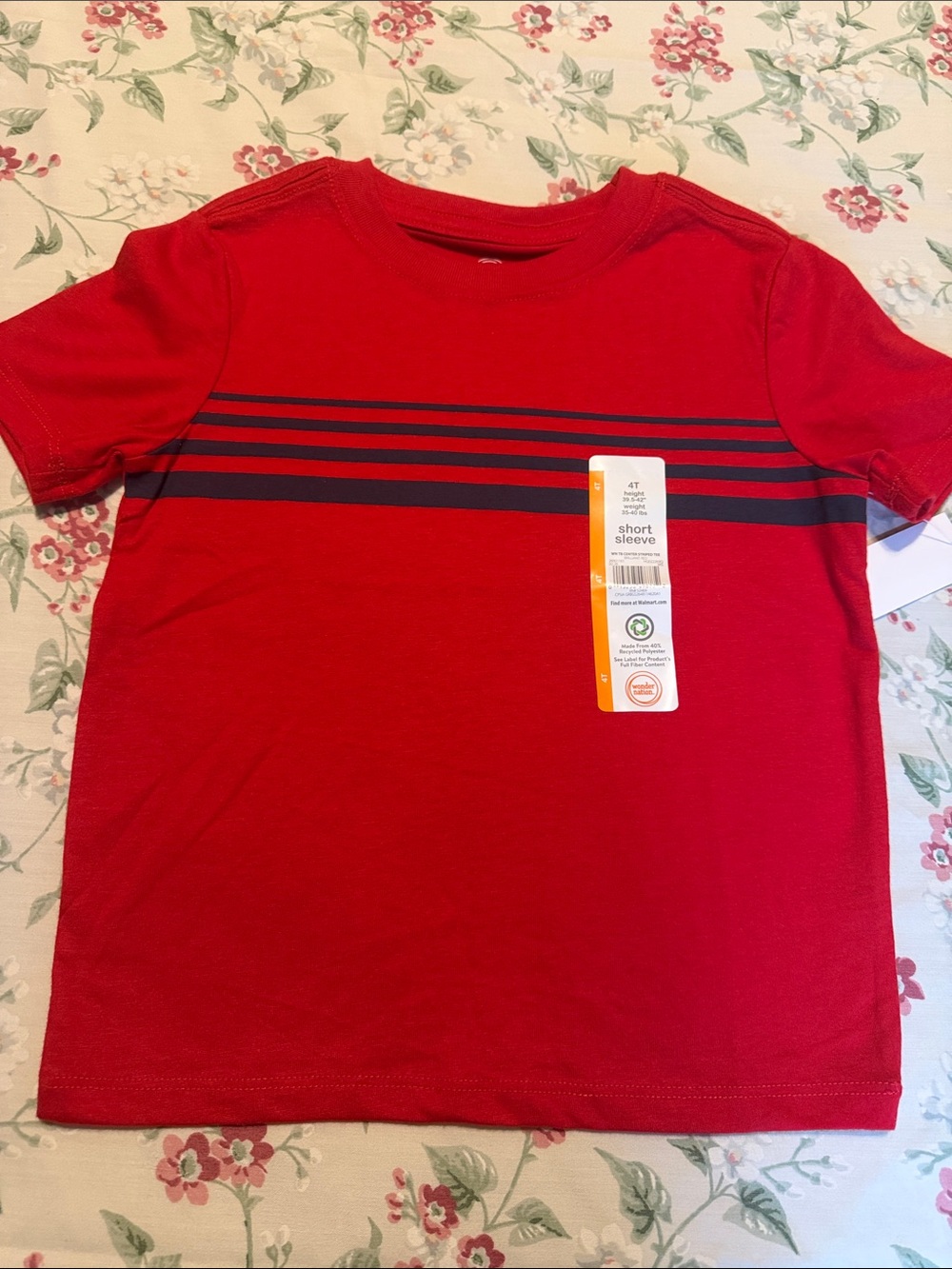 wonder nation Red Tee with Navy Chest Stripes